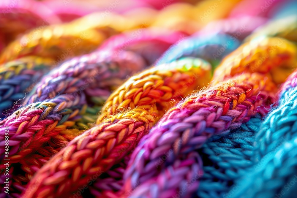 Rainbow Reverie Detailed View of a Handmade Knit Sweater with Vibrant Colors