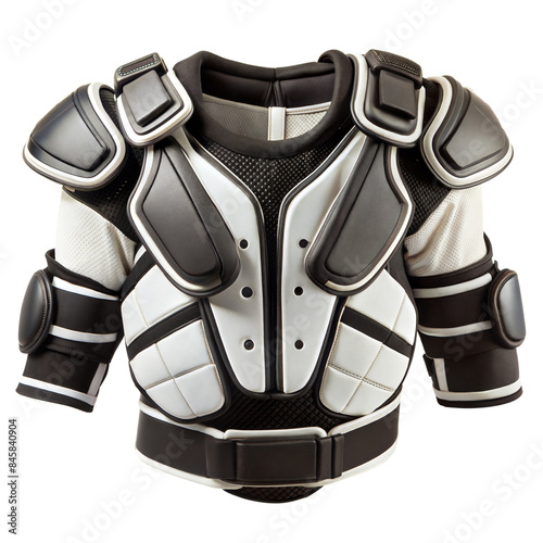 White and Black Hockey Chest Protector With Shoulder Pads and Elbow Pads On Transparent Background
