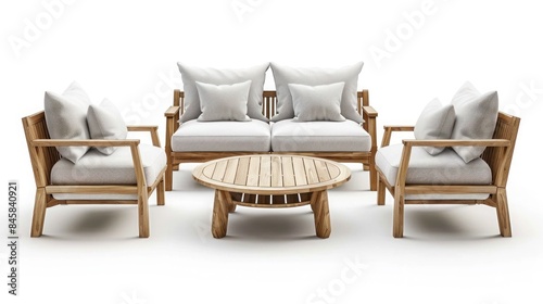 Patio teak furniture isolated on white background photo