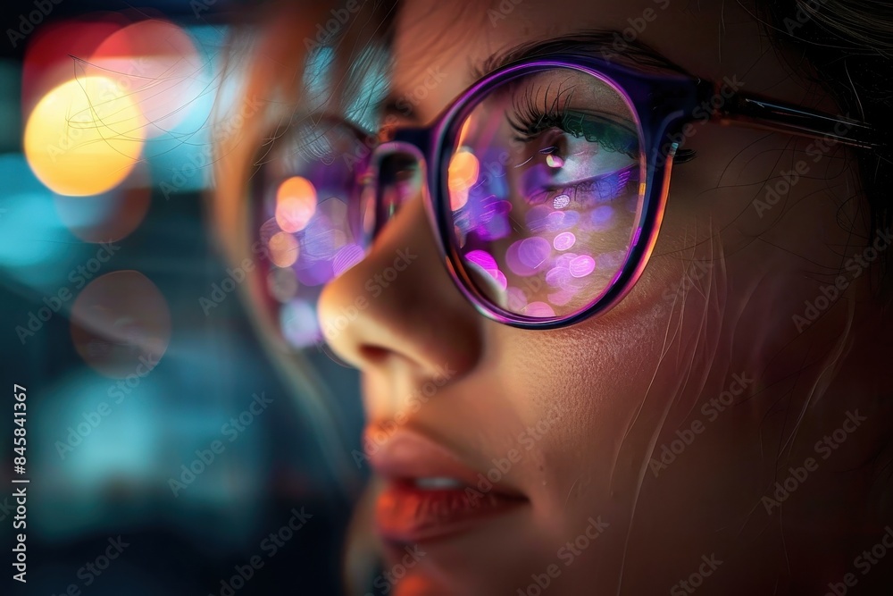 Close up image focused on vibrant bokeh lights with a blurred side, suggesting urban nightlife Close up image focused on vibrant bokeh lights with a blurred side, suggesting urban nightlife