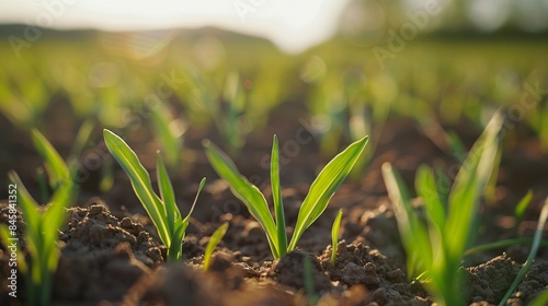 Obraz na płótnie Baby sprout plan of crops growing in field in farm land. w salonie