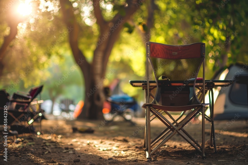 Table and chair set under trees for camping Table and chair set under trees for camping
