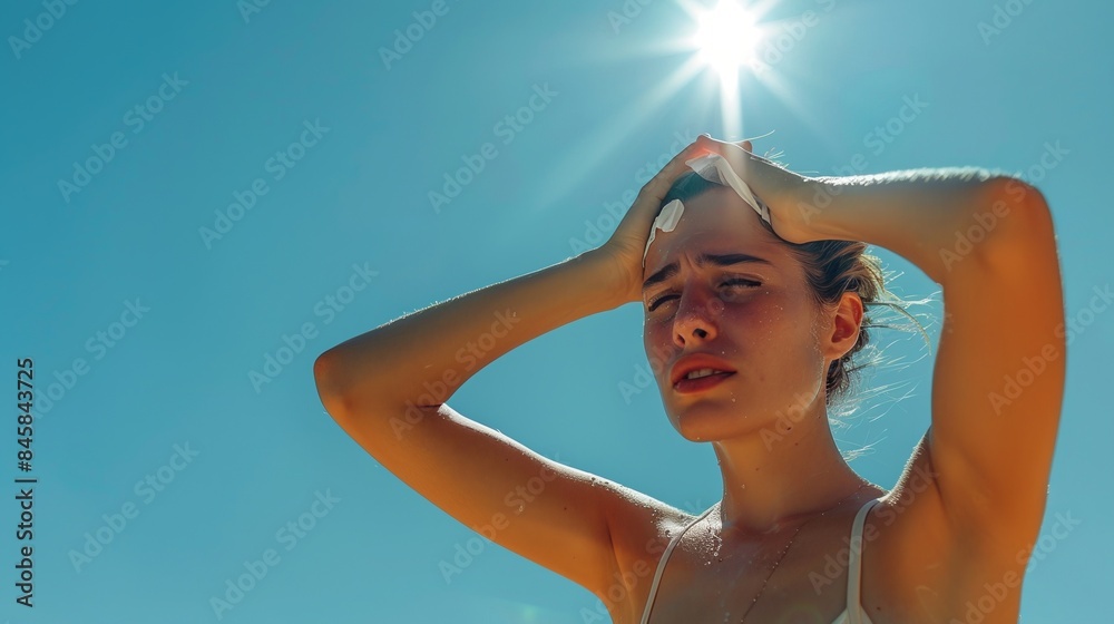 A female feel uncomfortable due to overheat in summer