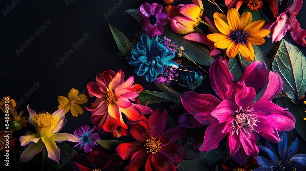 Vibrant flower design on black backdrop