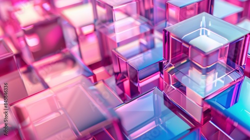 Abstract pink glass cubes background. Data blocks illustration. Premium banner wallpaper poster design template.