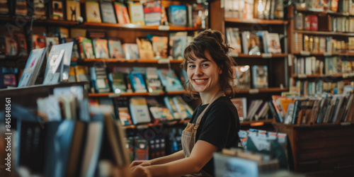Smiling bookstore employee