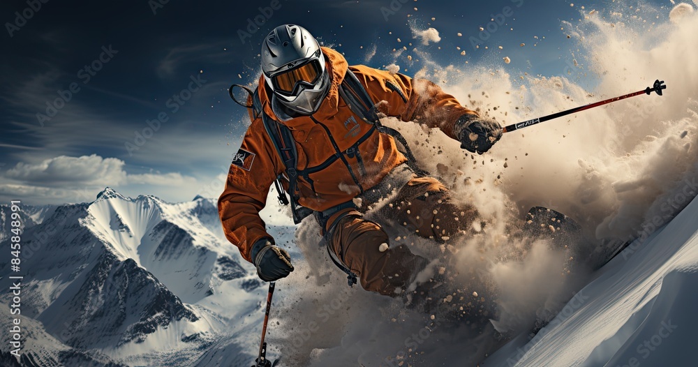 extreme winter sport with skier jumping extreme winter sport with skier jumping