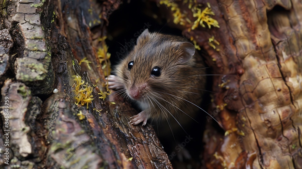 Bank vole myodes glareolus sitting on tree bark Bank vole myodes glareolus sitting on tree bark