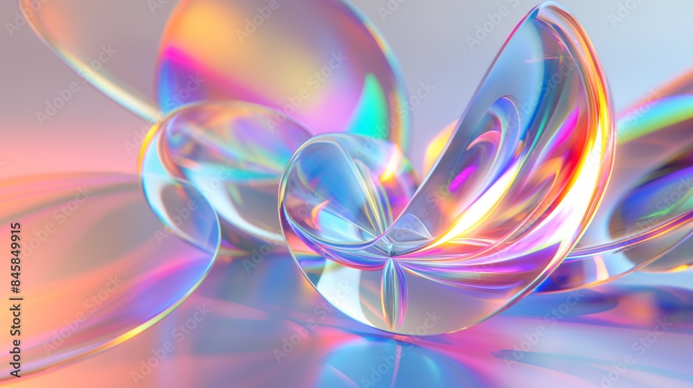 Abstract image of iridescent shapes reflecting colorful light in a vibrant and dynamic setting Abstract image of iridescent shapes reflecting colorful light in a vibrant and dynamic setting
