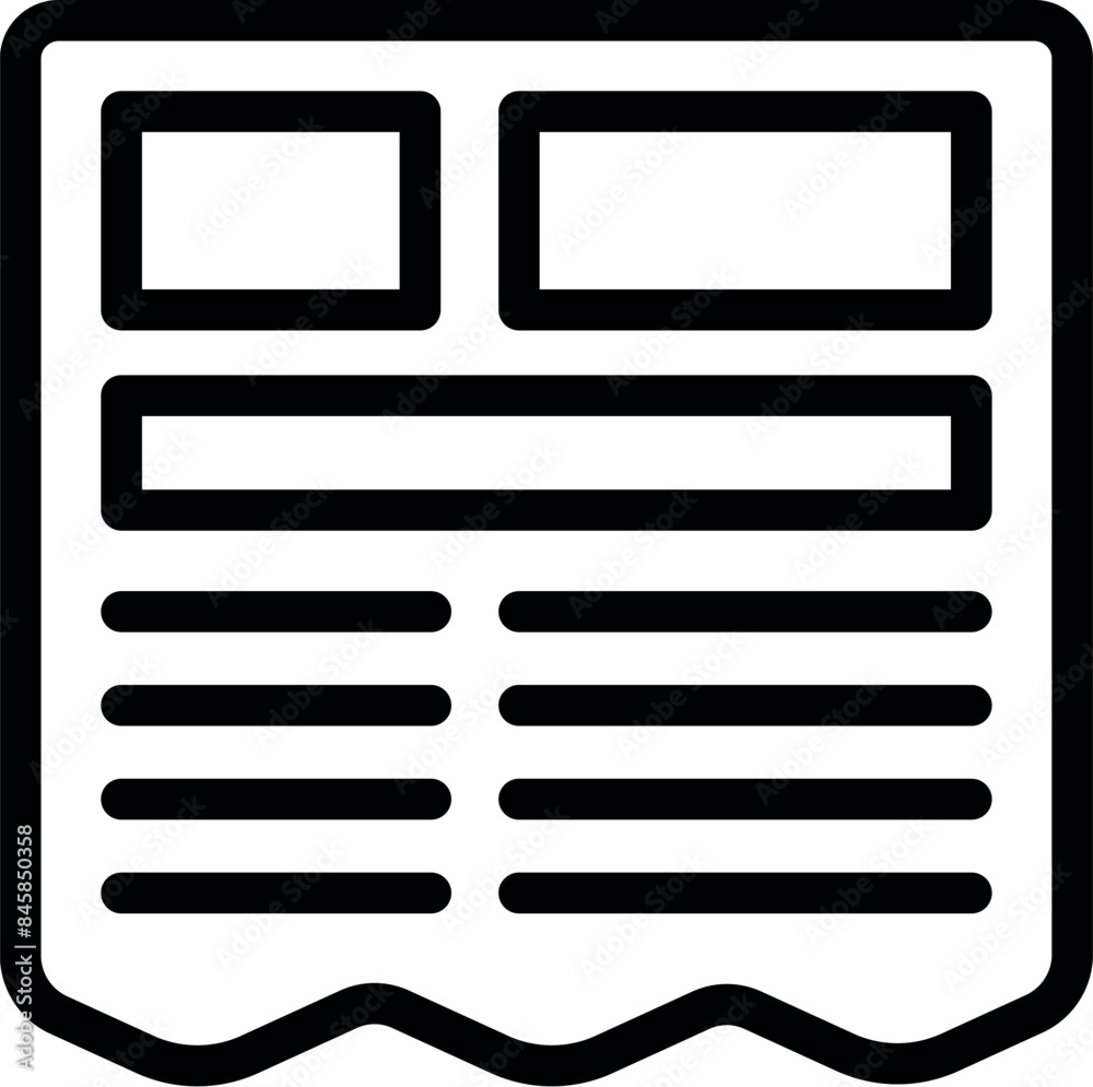 Black outline icon representing a newspaper with title, subtitle, abstract and body text for latest news Black outline icon representing a newspaper with title, subtitle, abstract and body text for latest news