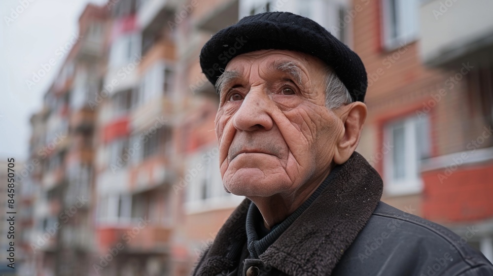 Contemplative elderly caucasian man in urban setting Contemplative elderly caucasian man in urban setting