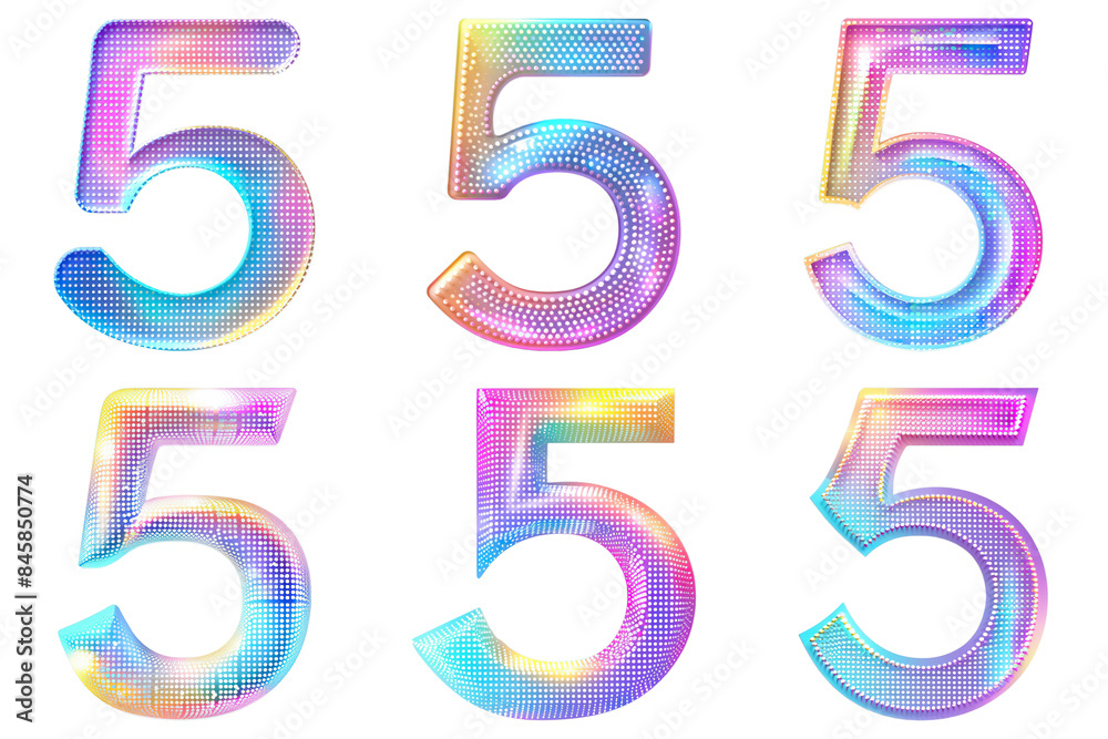 Set of Number 5 Holographic Effect Isolated on Transparent PNG Background. Generative ai Set of Number 5 Holographic Effect Isolated on Transparent PNG Background. Generative ai
