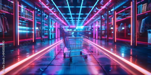 Revolutionizing Online Shopping with 3D Neon Design for Instant Purchases. Concept E-commerce Evolution, 3D Neon Design, Instant Purchases, Innovative Shopping Experience