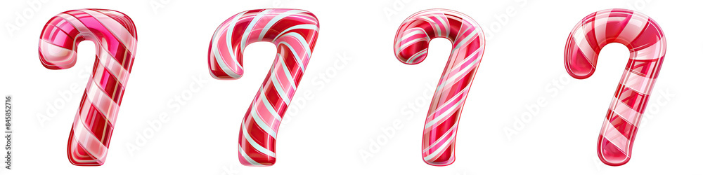 Fototapeta premium Set of Number 7 Candy Stripes Isolated on Transparent PNG Background. Generative ai