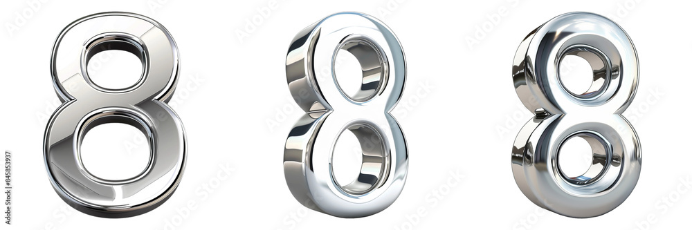 Set of Number 8 Metallic Isolated on Transparent PNG Background. Generative ai Set of Number 8 Metallic Isolated on Transparent PNG Background. Generative ai
