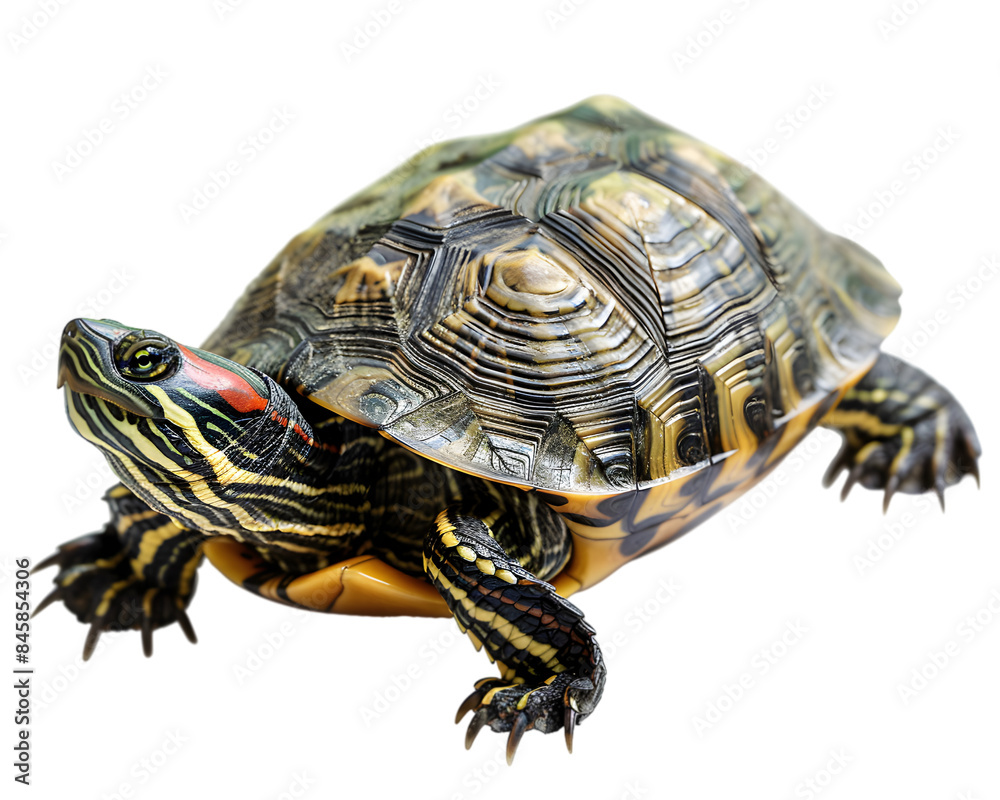 Fototapeta premium Turtle basking under a light on transparent background