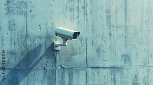 High-definition minimalist photograph of a white security camera on a simple wall, illustrating secure surveillance technology