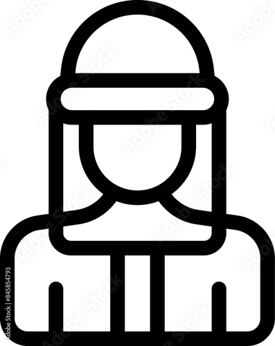 Female beekeeper wearing protective clothing is smiling behind her veil icon