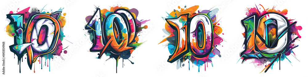 Set of Number 10 Graffiti Style Isolated on Transparent PNG Background. Generative ai Set of Number 10 Graffiti Style Isolated on Transparent PNG Background. Generative ai