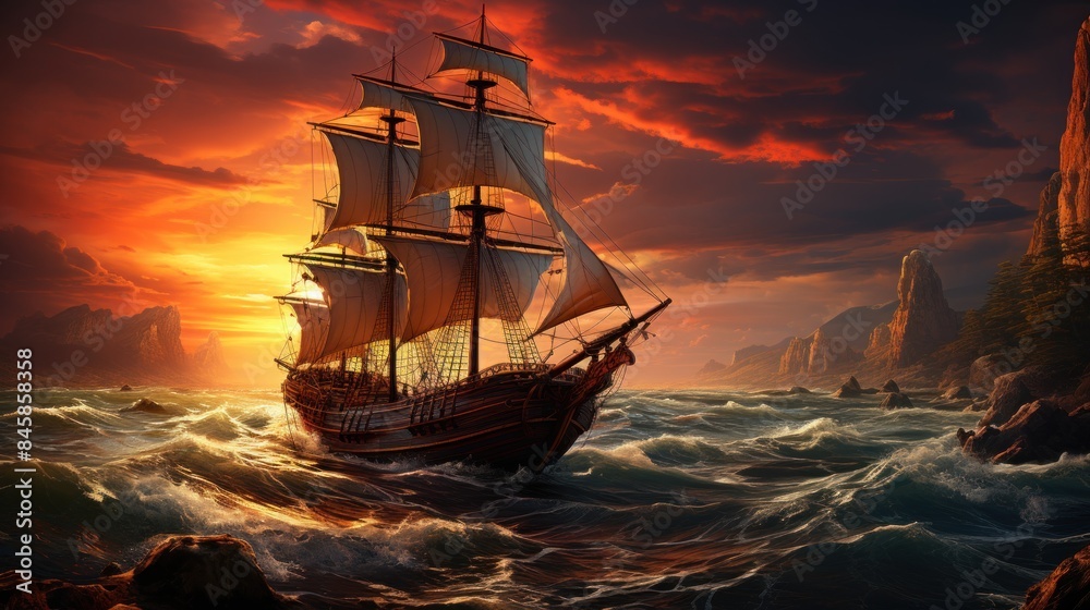 sailing ship on the sea 
