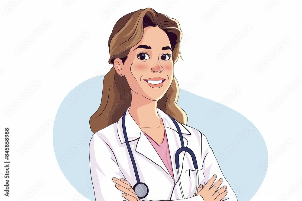 A female doctor with a pleasant smile posing with arms folded A female doctor with a pleasant smile posing with arms folded