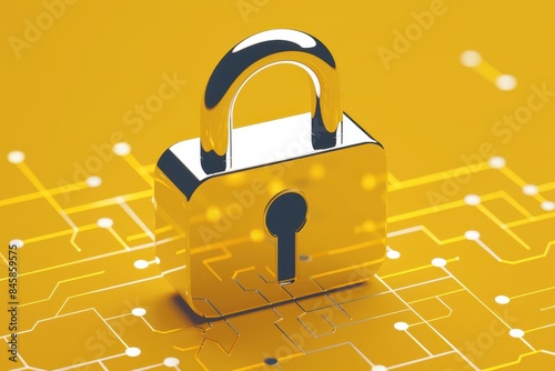 A bold yellow padlock on a matching golden circuit pattern, symbolizing high-level security