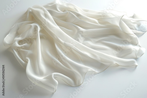 A white scarf with a gold trim