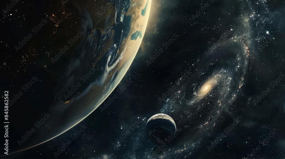 A planet and a star are in the sky A planet and a star are in the sky