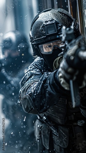 Tactical Soldiers in Snowy Urban Operation. Generative ai © Scrudje
