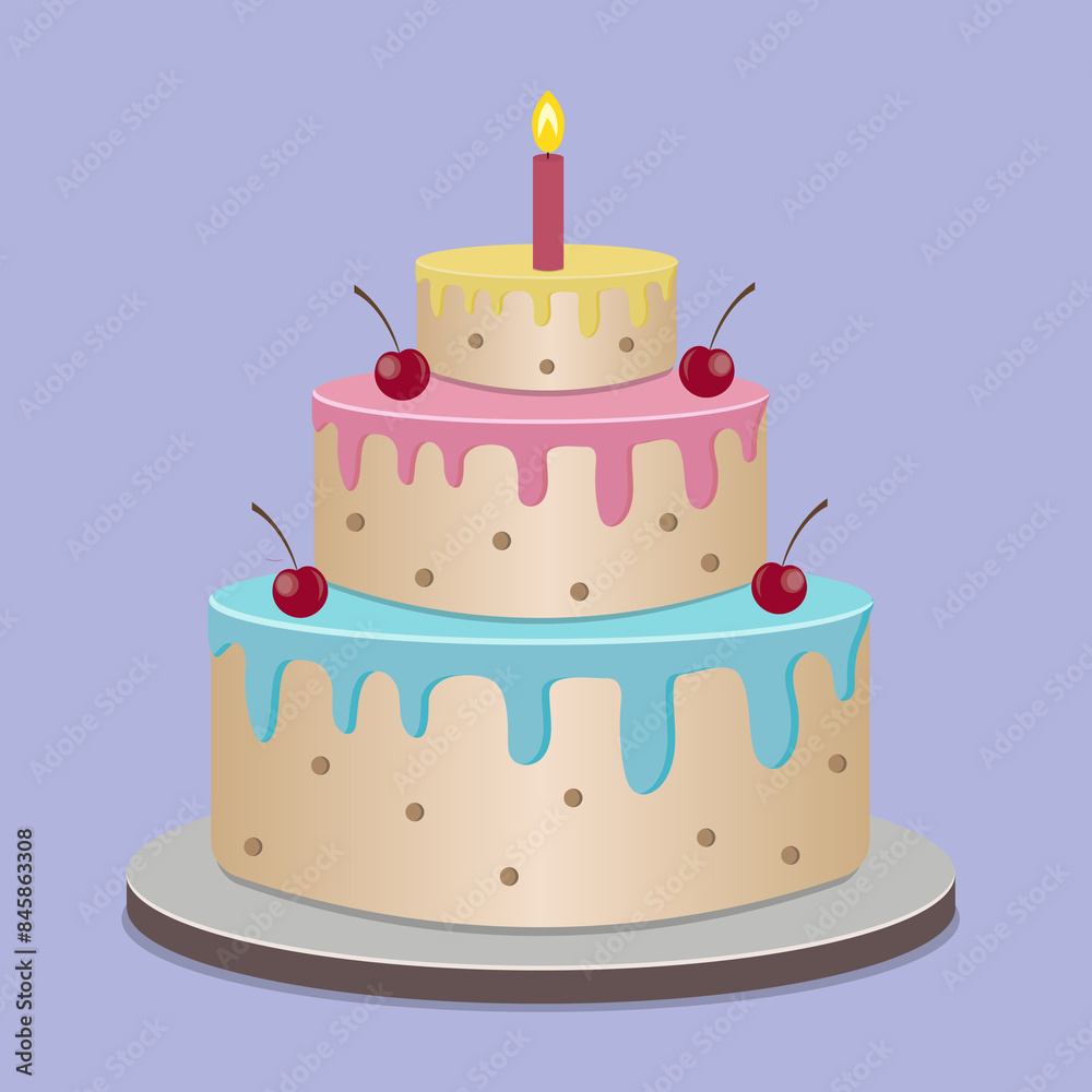 Big tall birthday cake with cherries Big tall birthday cake with cherries