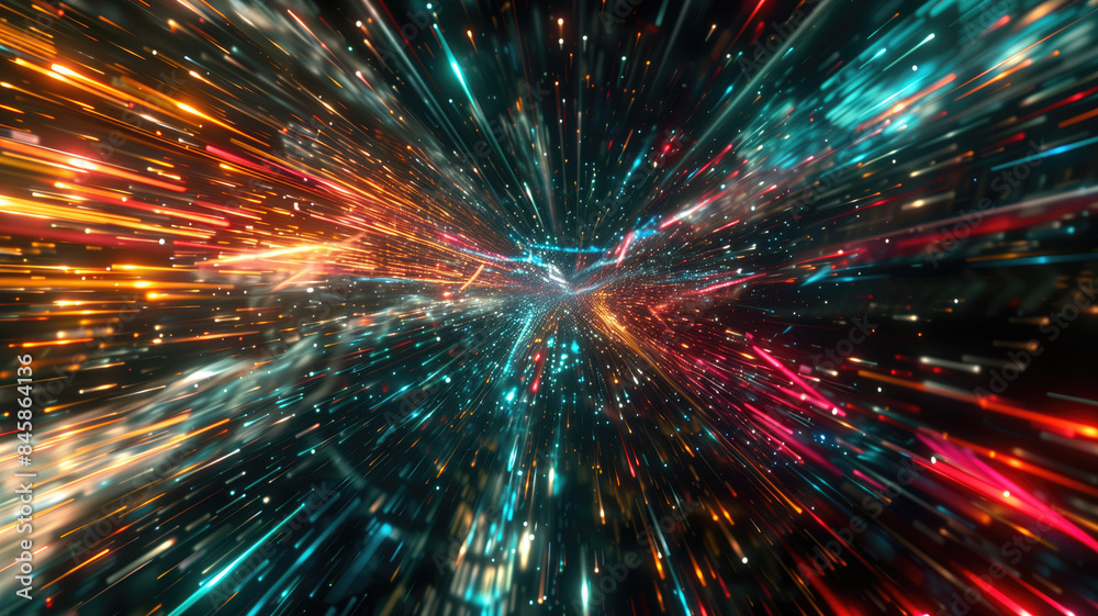 Light speed, hyperspace, space warp background. colorful streaks of light gathering towards the event horizon Ai Generated Light speed, hyperspace, space warp background. colorful streaks of light gathering towards the event horizon Ai Generated