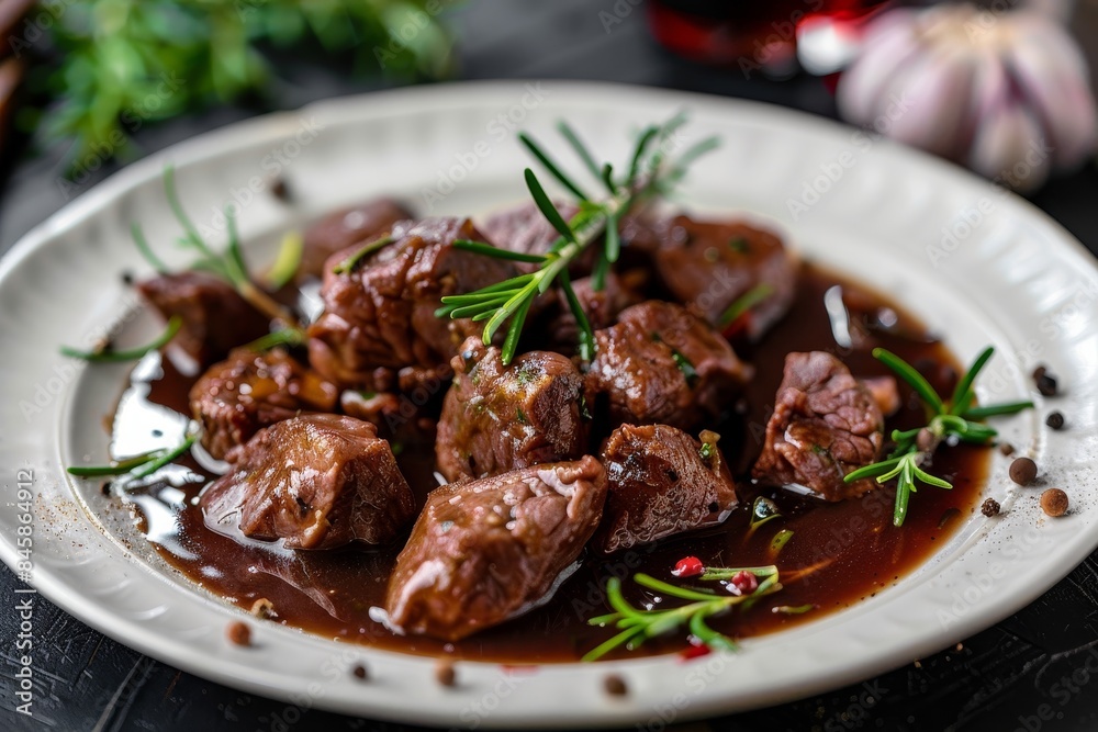 Traditional French dish beef braised in red wine sauce Traditional French dish beef braised in red wine sauce