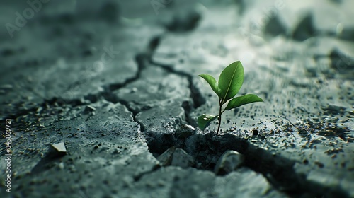 The concept of growth portrayed by a seedling breaking through concrete