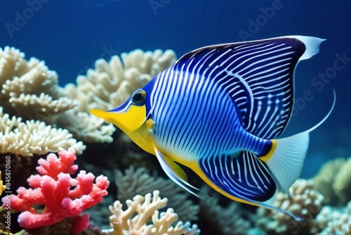 Colorful tropical fish on the background of a coral reef.