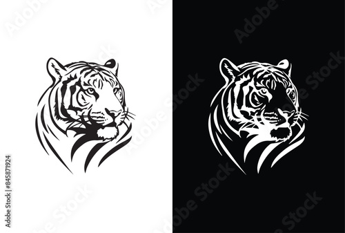 Tiger head Silhouette abstract with white black background.