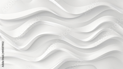Abstract Wave Background. White Minimalistic Texture. Template 3d background. 3D pedestal podium with white paper swirl flow on white studio background. white background