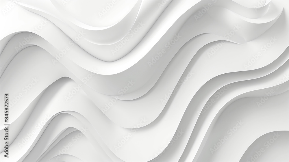 Fototapeta premium Abstract Wave Background. White Minimalistic Texture. Template 3d background. 3D pedestal podium with white paper swirl flow on white studio background. white background