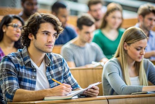 group of students studying in lecture hall