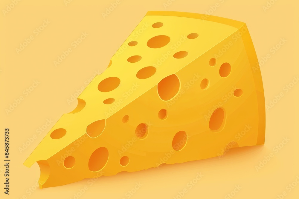 Illustration of a cartoon cheese wedge with holes, depicted with a vibrant yellow-orange gradient Illustration of a cartoon cheese wedge with holes, depicted with a vibrant yellow-orange gradient