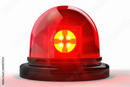 An isolated 3D rendering of a red emergency siren or warning light on a white background, often used in safety contexts photo