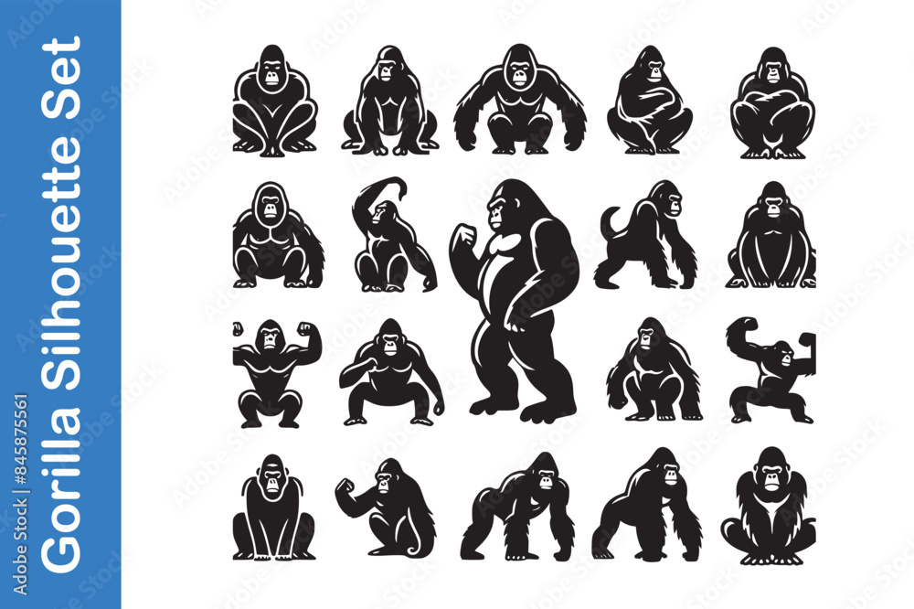 Obraz premium Gorilla silhouette Set with vector outline.