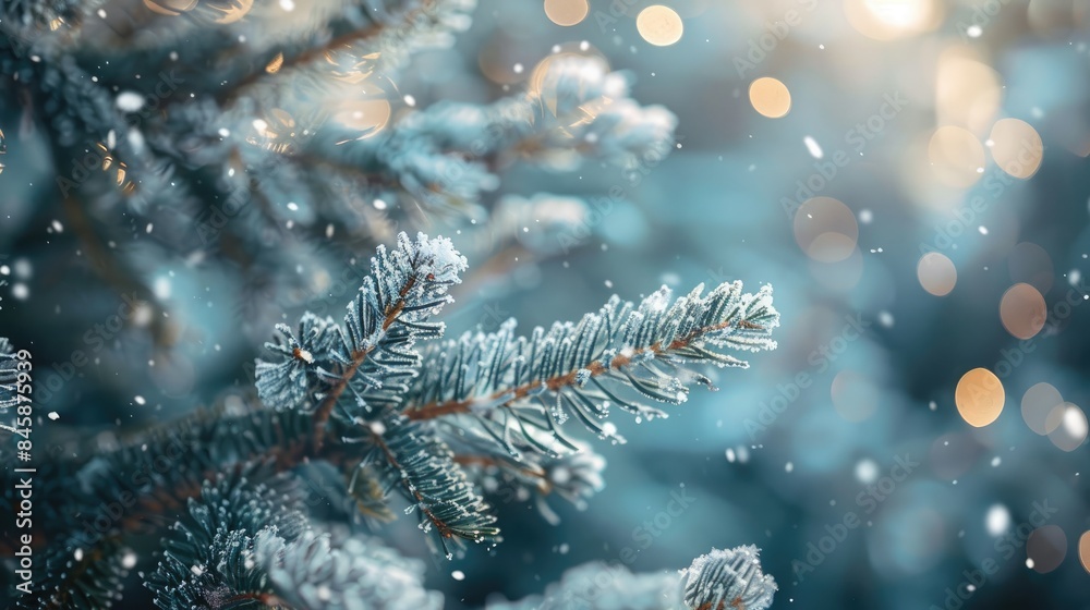Snowy day forest scene with fir tree branches covered in snow Snowy day forest scene with fir tree branches covered in snow