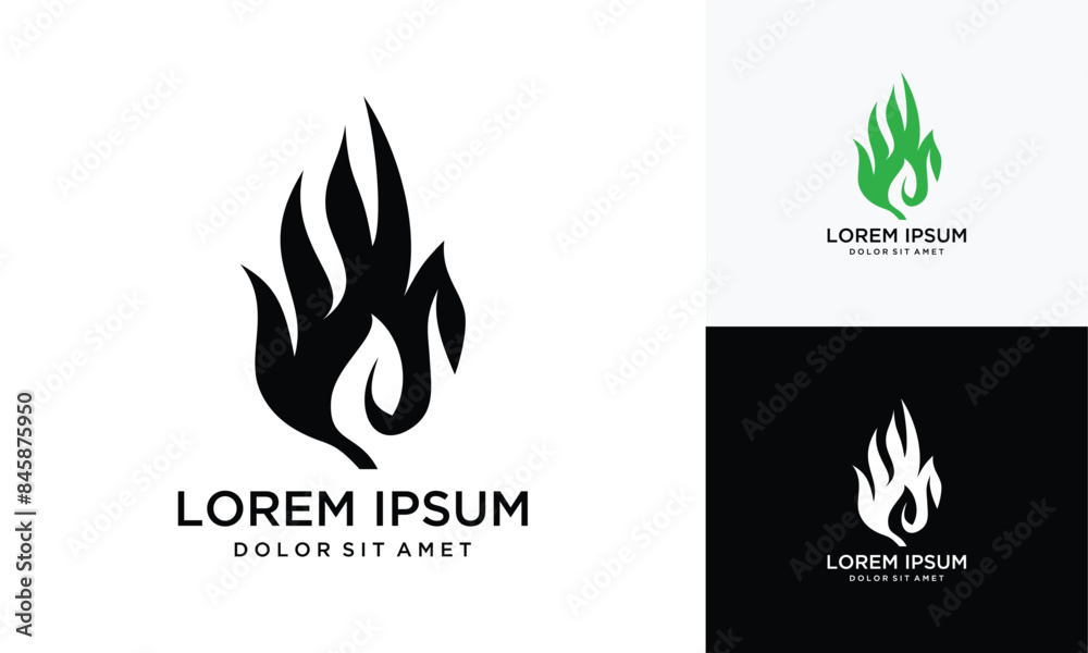 fire logo design template with natural leaves. natural fire logo inspiration