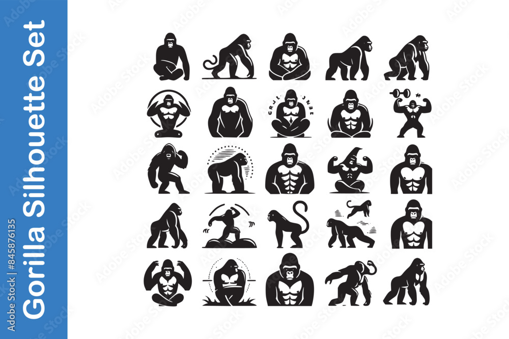 Gorilla silhouette Set with vector outline. Gorilla silhouette Set with vector outline.
