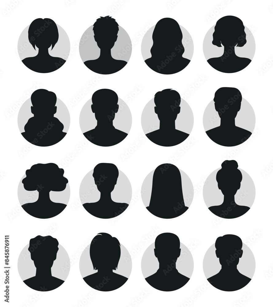 Abstract female and male faceless portraits, avatars or anonymous profiles. Set of woman and man face silhouettes icons. Vector illustration Abstract female and male faceless portraits, avatars or anonymous profiles. Set of woman and man face silhouettes icons. Vector illustration