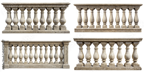 Vintage grey stone railing on transparent background PNG file
