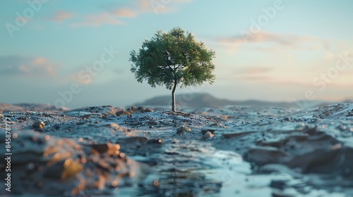 The concept of resilience illustrated by a lone tree standing strong in a barren landscape