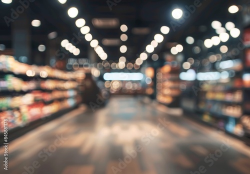 The supermarket aisle and shelves are blurred in the background. photo