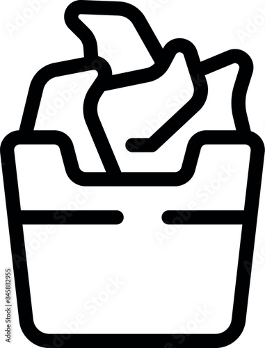 Simple bold outline icon representing a trash can overflowing with paper, symbolizing the deletion of files