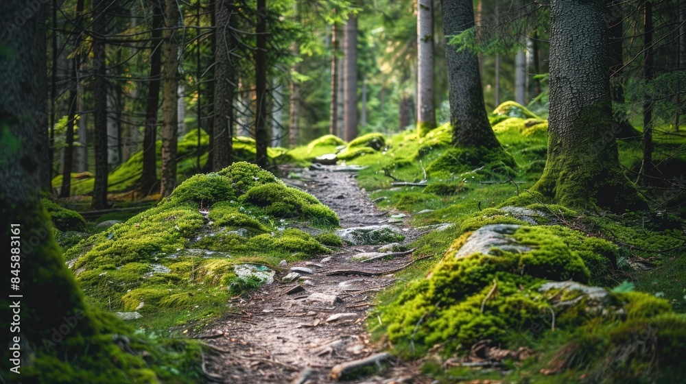 Trail through a forest covered with moss Trail through a forest covered with moss